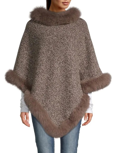 Sale on La Fiorentina Tweed Fox Fur-Trimmed Poncho