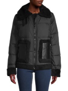 Quilted Shearling-Trim Down Moto Jacket