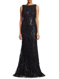 Sequin Embroidery Flared Column Gown