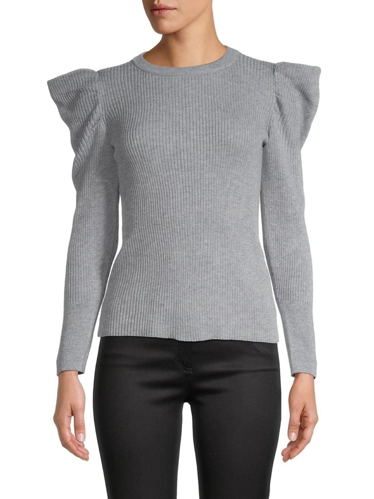 Image of Puff Sleeve Ribbed Sweater