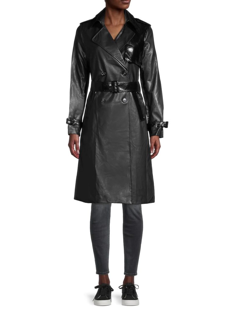 Image of Priya Corc-Embossed Faux Leather Trench Coat