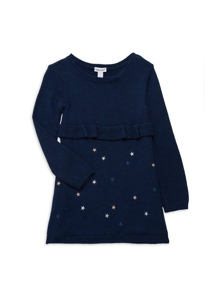 Image of Little Girl's Lurex Star Embroidered Wool-Lined Dress