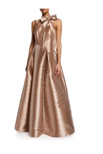 Mock-Neck Taffeta Ball Gown with Bow