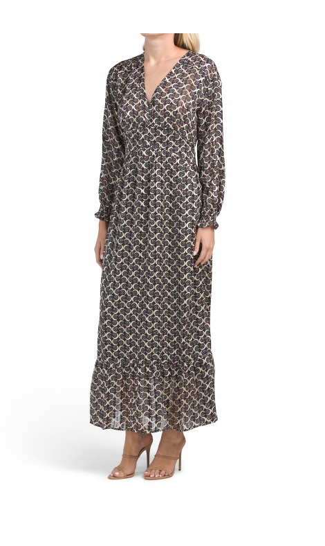 Image of Sheer Feminine Maxi Dress With Allover Print