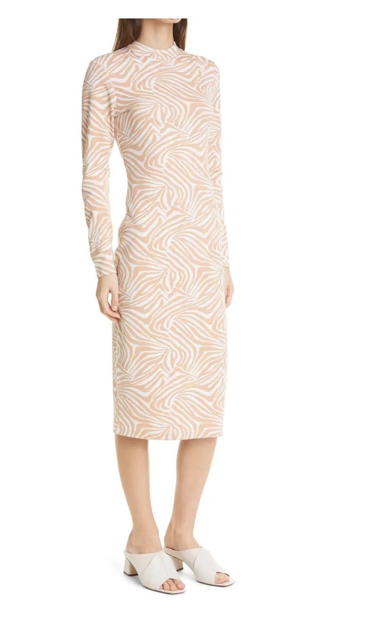 Image of Zebra Print Long Sleeve Midi Dress