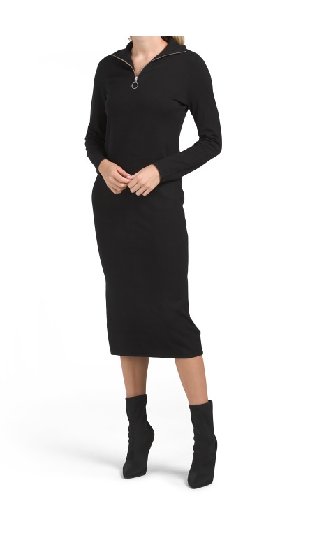 Image of Long Sleeve Quarter Zip Sweater Dress