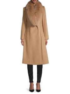Fox Fur-Trim Wool-Blend Princess Coat