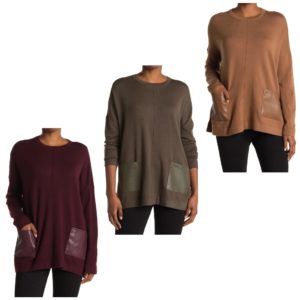 Faux Leather Patch Pocket Pullover Tunic Sweaterp
