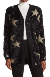 Star Print Fuzzy Cardigan