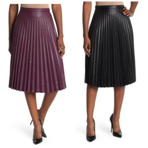 Pleated Faux Leather Midi Skirt