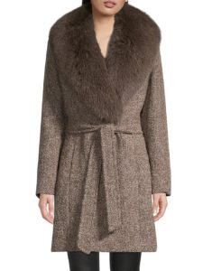 Fox Fur Collar Belted Jacket