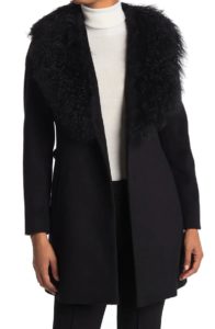 Genuine Lamb Fur Trim & Wool Blend Coat