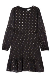 GirlsMetallic Chiffon Long Sleeve Dress