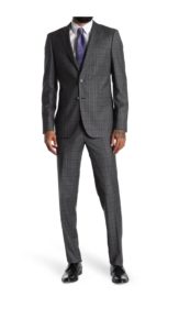 Grey Plaid Two Button Notch Lapel Slim Fit Wool Suit