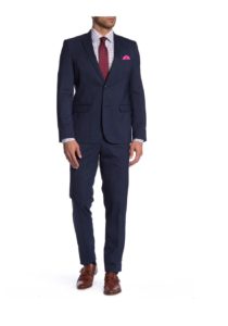Navy Blue Plaid Two Button Notch Lapel Suit