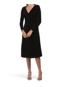 Long Sleeve V-neck Velvet Midi Dress 42.5in