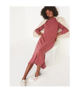 Long-Sleeve Midi Sweatshirt Shift Dress 