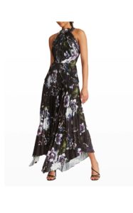 Trinity Floral Pleated Halter Dress