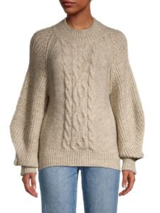 Long Balloon-Sleeve Cable Knit Sweater