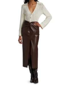 Inci Faux Leather Midi Skirt