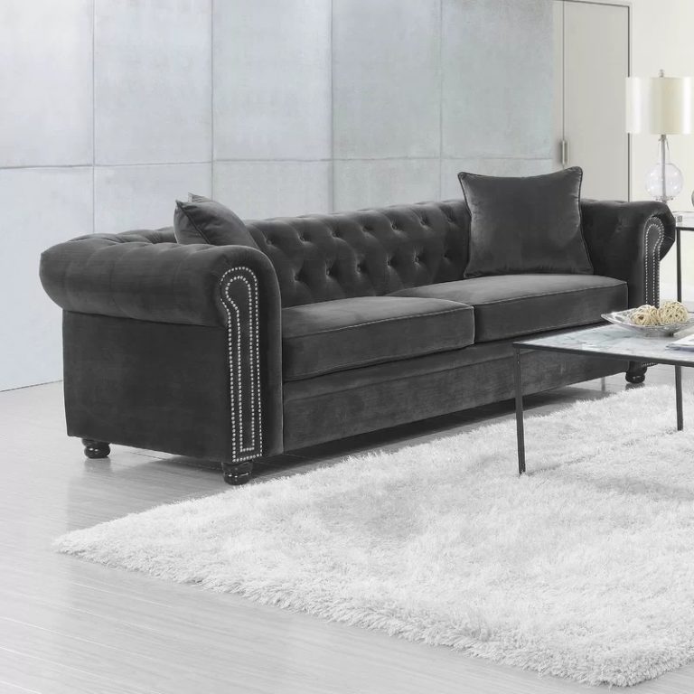 Image of Avani 95'' Velvet Rolled Arm Chesterfield Sofa with Reversible Cushions