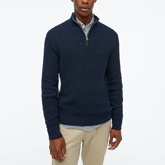 Image of Cotton waffle half-zip sweater
