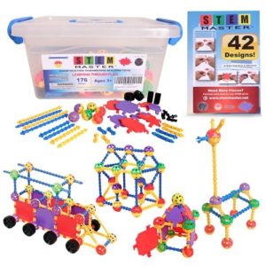 STEM Master Building Toys for Kids Ages 4-8 - STEM Toys Kit w/176 Durable Pieces, Design Guide, Reusable Toy Storage Box Educational for Girls & Boys