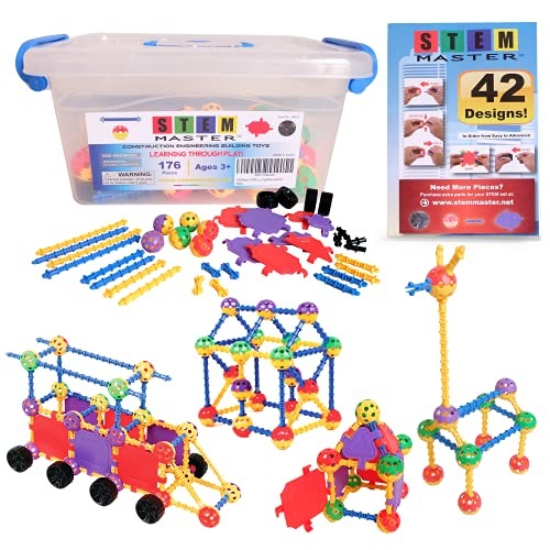 Image of STEM Master Building Toys for Kids Ages 4-8 - STEM Toys Kit w/176 Durable Pieces, Design Guide, Reusable Toy Storage Box Educational for Girls & Boys
