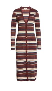 V-Neck Stripe Long Sleeve Midi Sweater Dress
