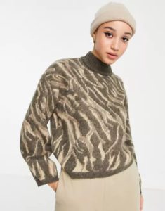 High Neck Sweater In Chocolate Abstract