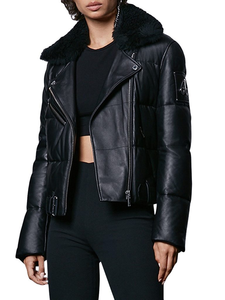 Image of Chauvreulx Leather & Dyed Shearling Puffer Jacket