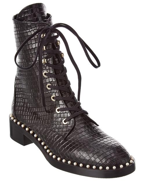 Sale on Stuart Weitzman Sondra Croc-Embossed Leather Combat Boot