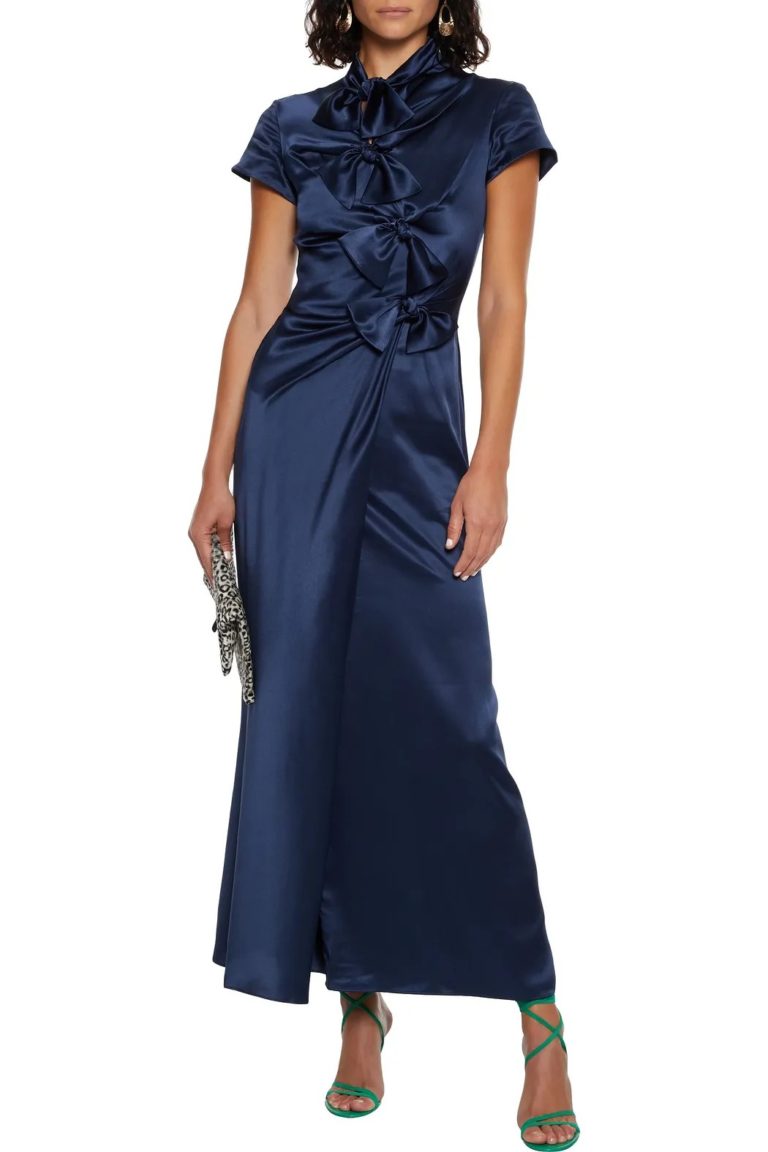 Image of Kelly wrap-effect knotted silk-satin maxi dress
