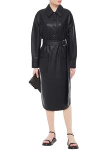 Belted faux leather shirt dress