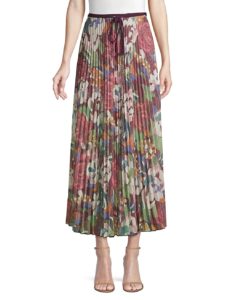 Glitter Floral Pleated Midi Skirt