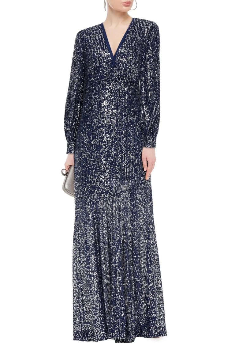 Image of Ruched sequined tulle gown
