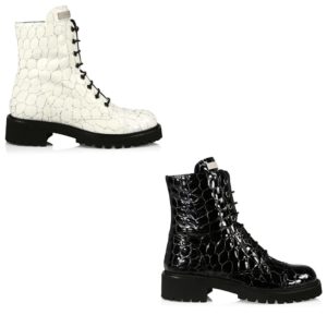 Croc-Embossed Leather Combat Boots