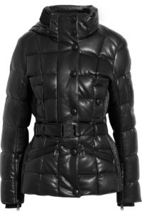 Gisa quilted faux leather hooded down ski jacket