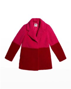 Girl's Faux-Shearling Colorblock Coat, Size 7-14