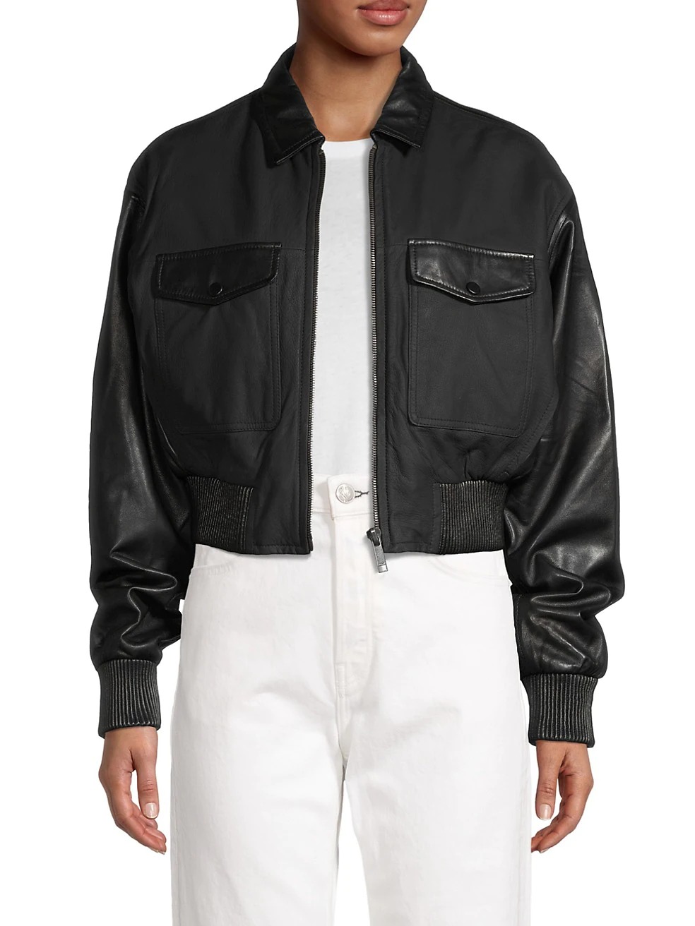 Cropped Leather Bomber Jacket Dealperx