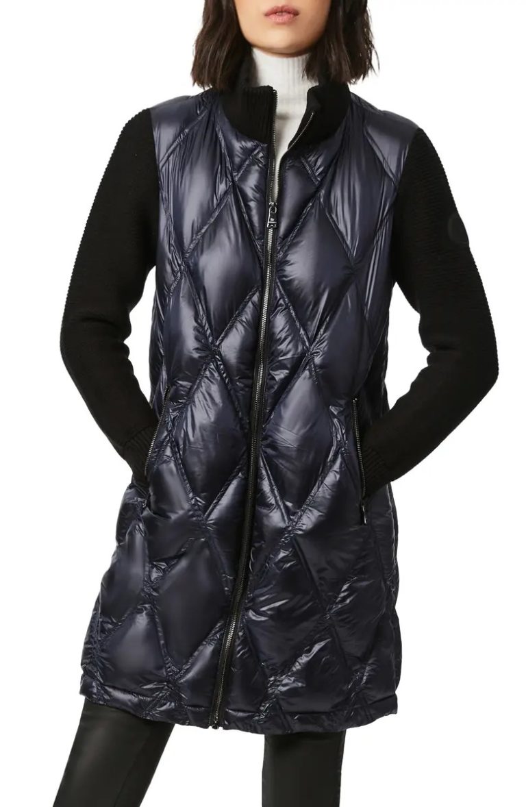 Image of Knit Sleeve Diamond Quilt Puffer Coat