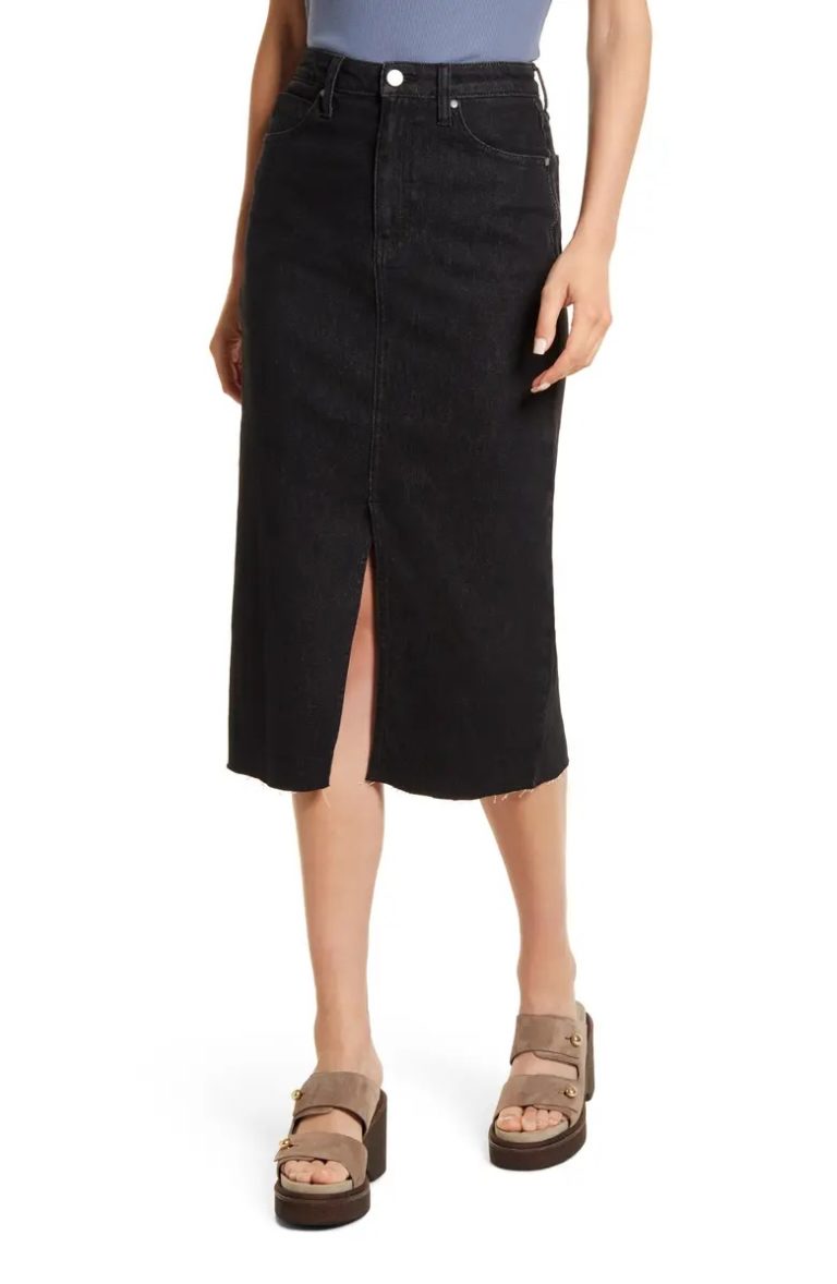 Image of High Waist Front Slit Denim Skirt