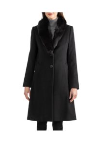 Genuine Shearling Shawl Collar Wool Blend Coat