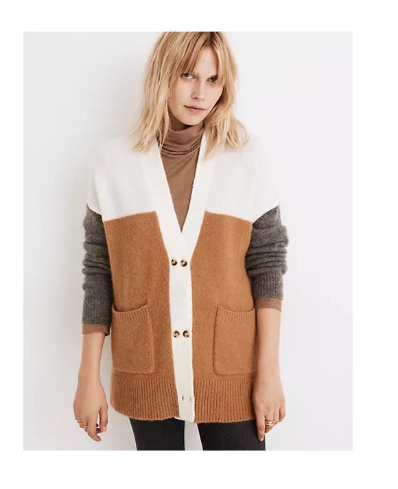 Image of DOUBLE-BUTTON CARDIGAN SWEATER IN COLORBLOCK