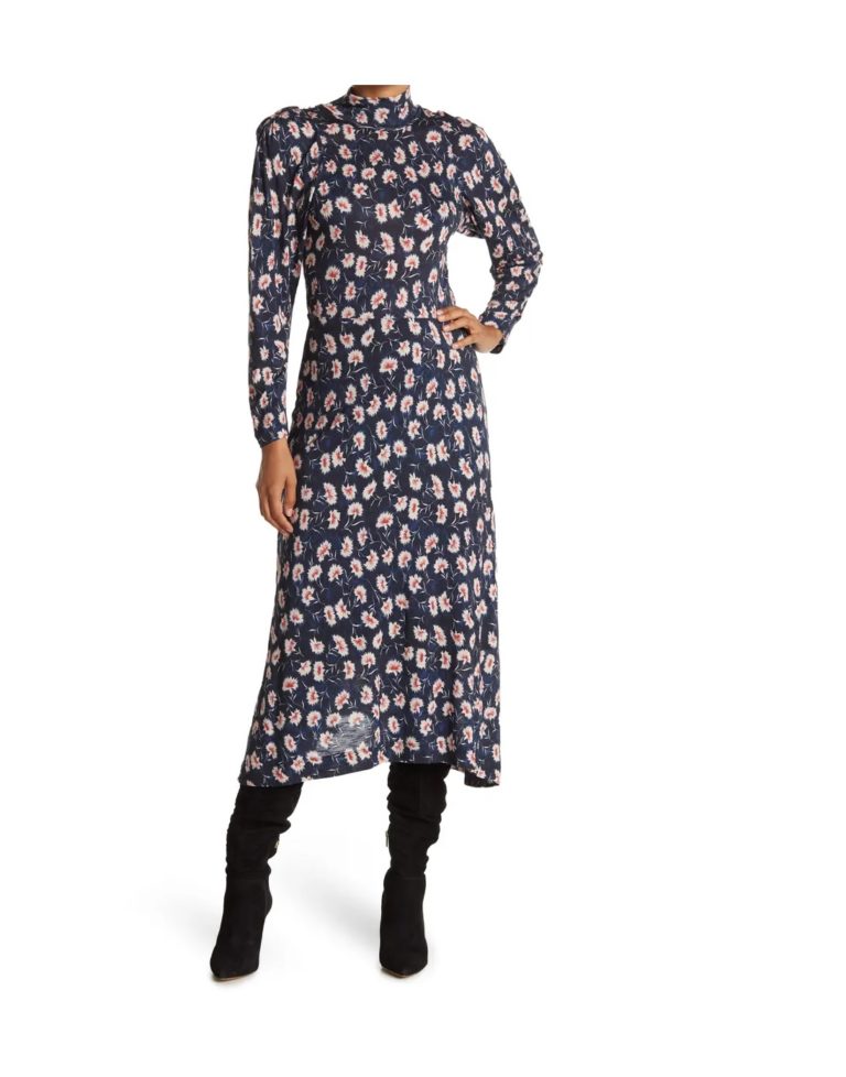 Image of Floral Mock Neck Long Sleeve Maxi Dress