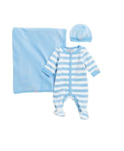 Velour Striped Footie, Cap & Blanket Set