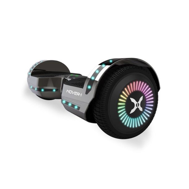 Image of Hover-1 Chrome Hoverboard, Gunmetal, LED Lights, Bluetooth Speaker, 6.5 in Tires, 220 lbs Max weight, 7 MPH