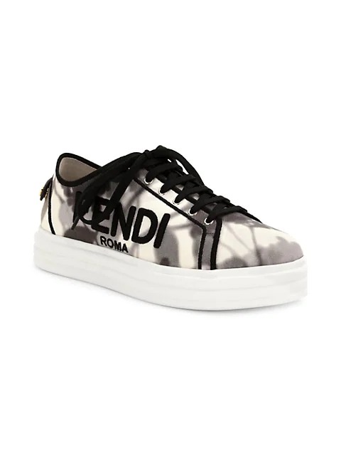 Image of Embroidered Tie-Dye Canvas Platform Sneakers