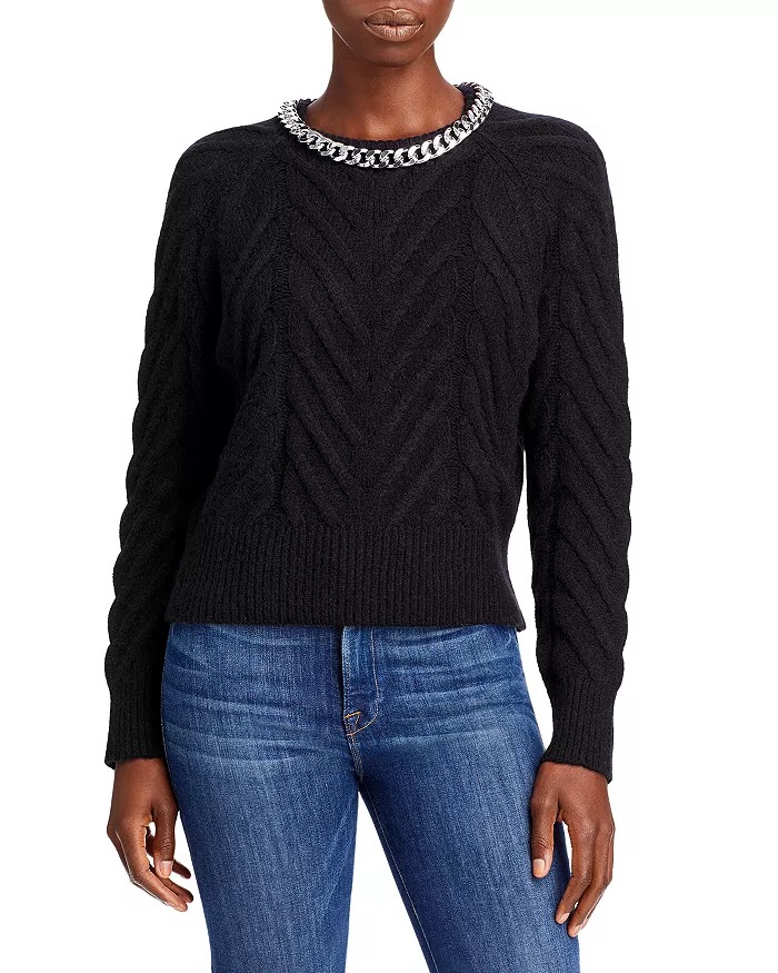 Image of Chain Detail Cable Knit Sweater