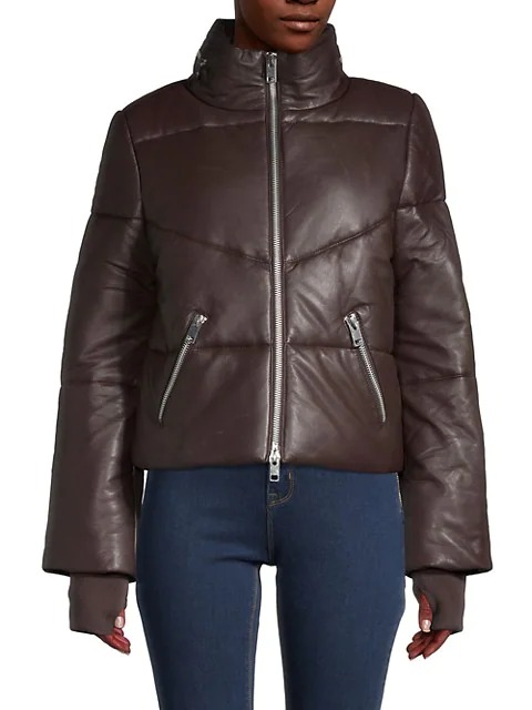 Image of Edwina Lamb Leather Puffer Jacket